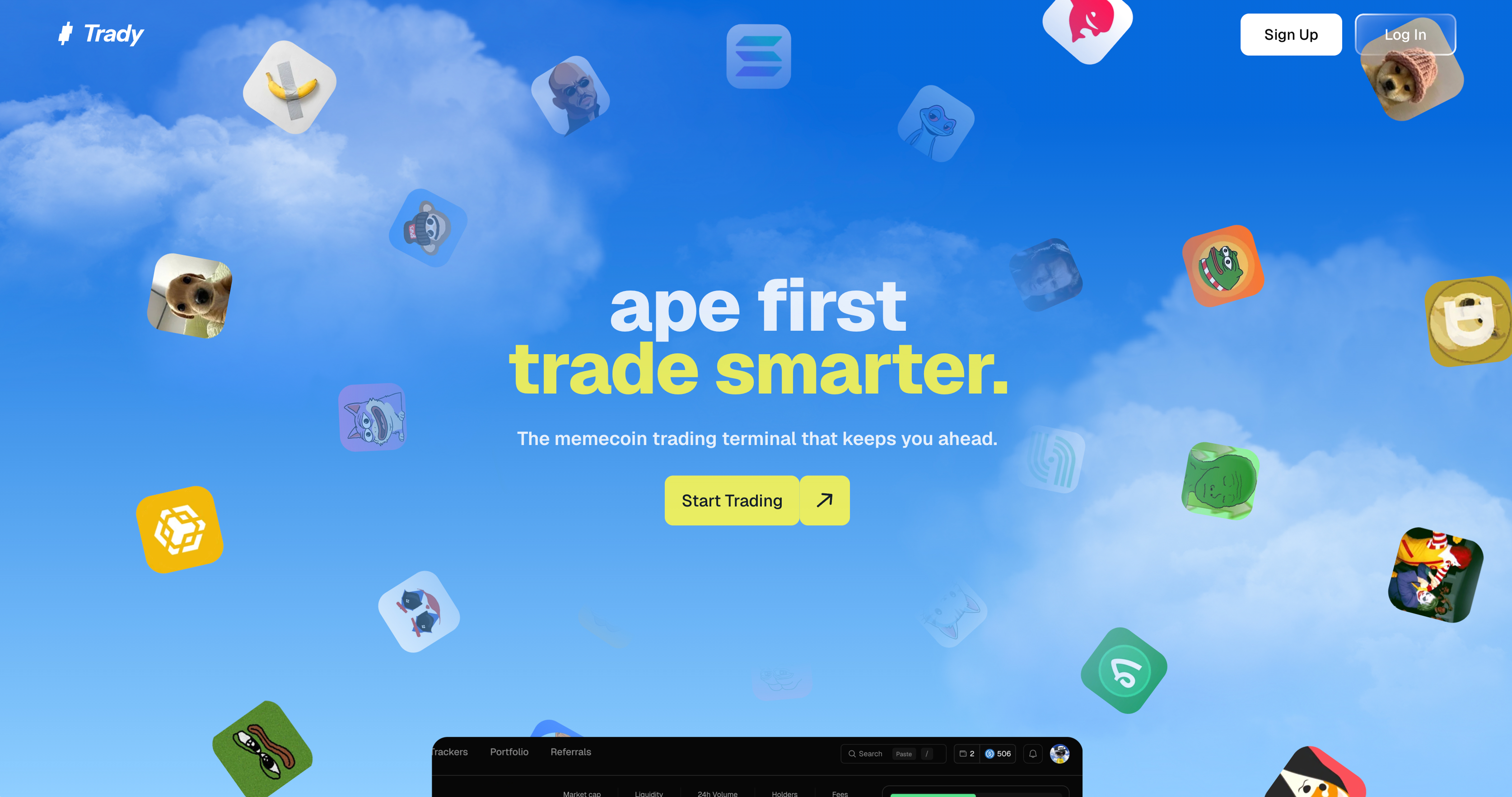 Trady product overview across screens