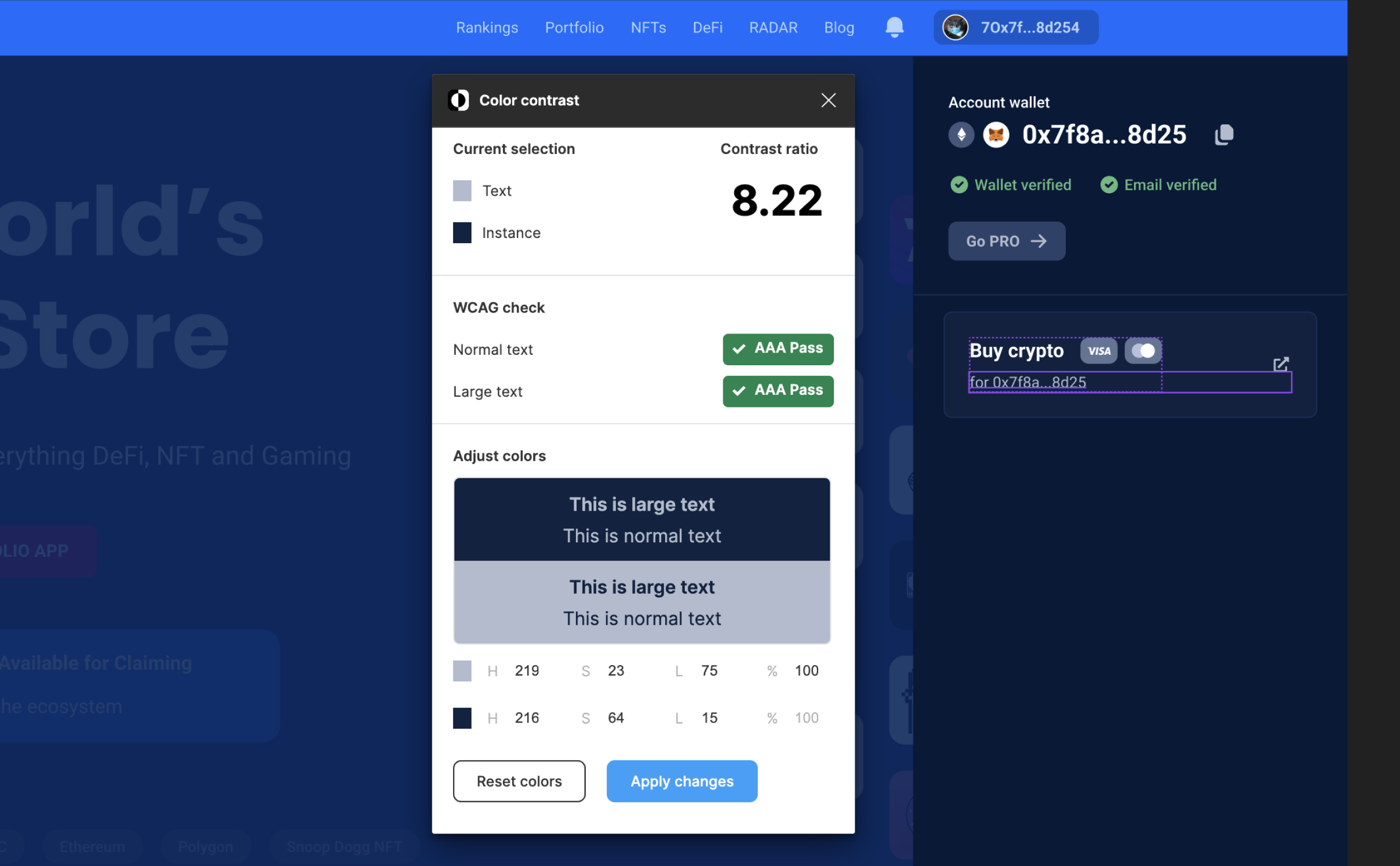 Accessibility testing across design-system colors