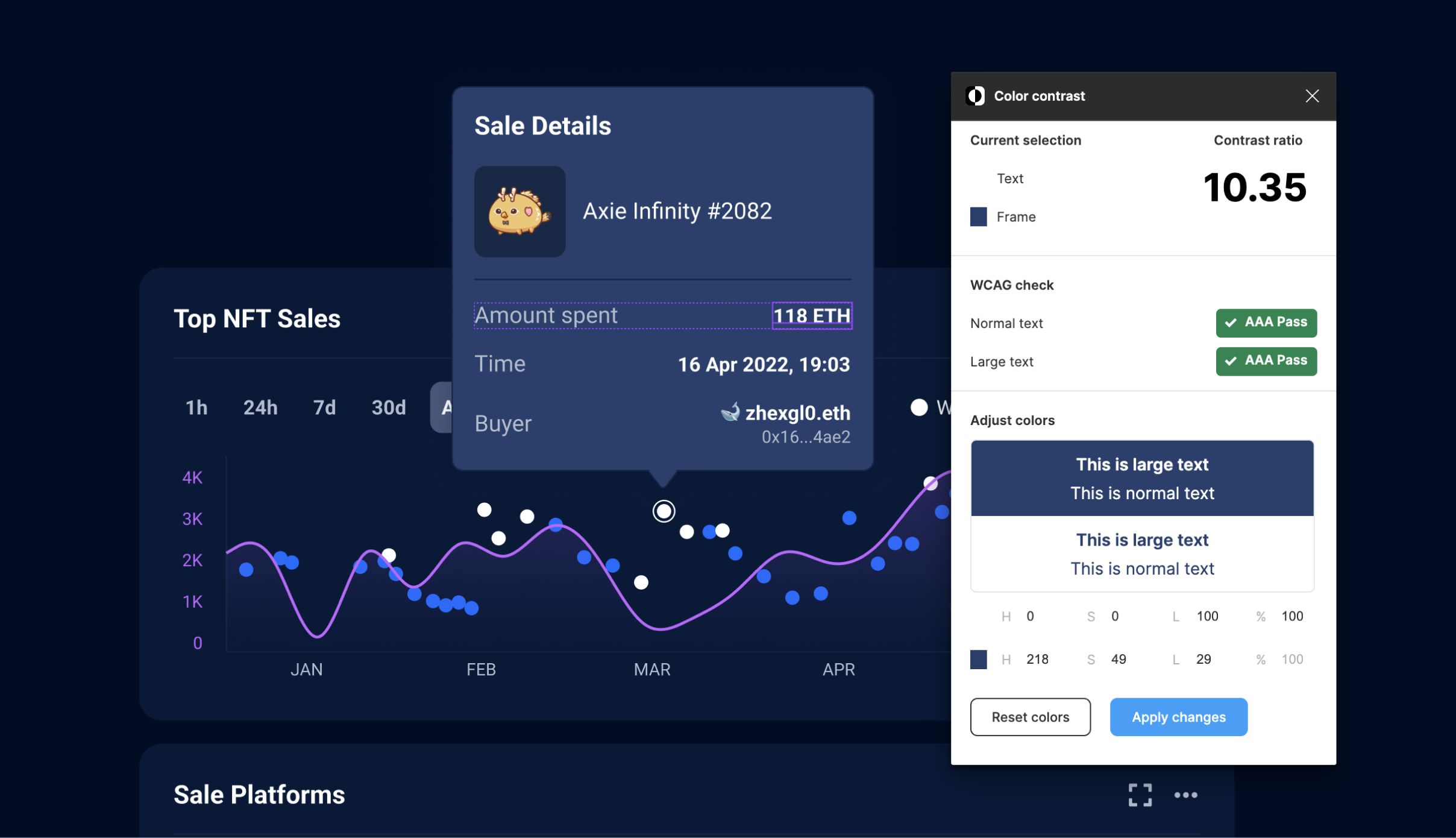Accessibility contrast testing in the DappRadar design system