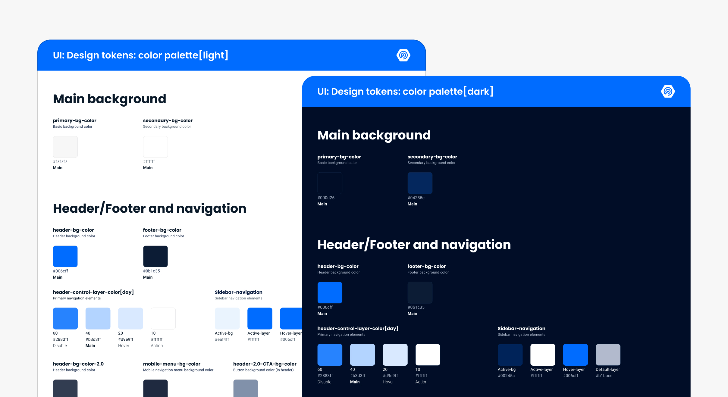 DappRadar light and dark color token systems