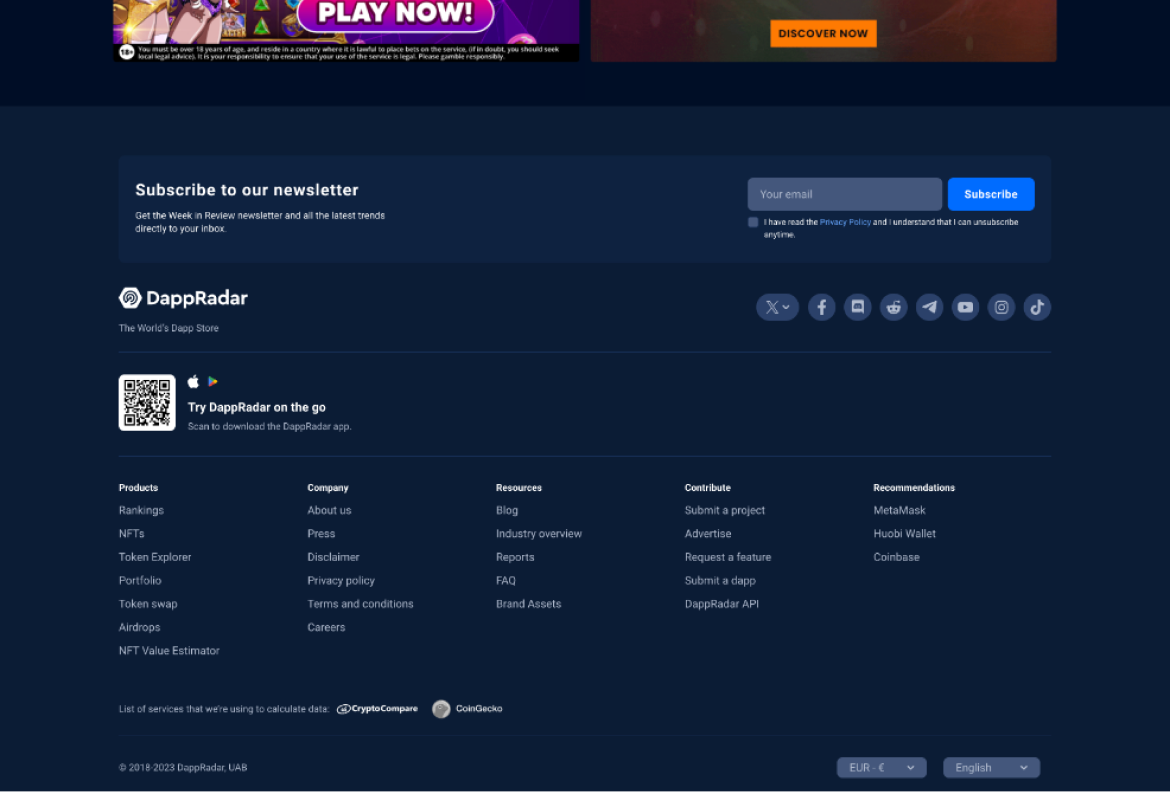 DappRadar footer after