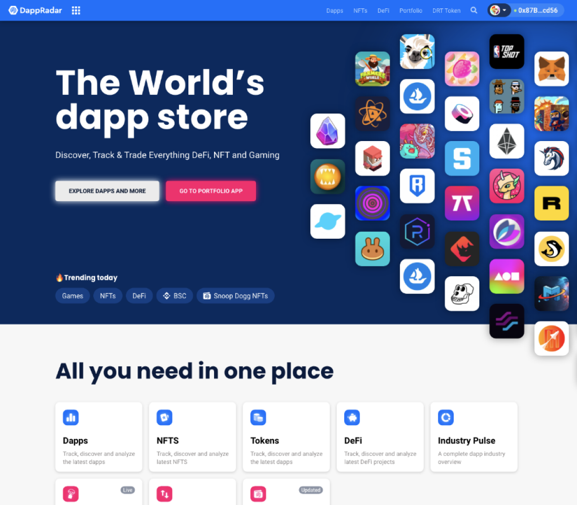 DappRadar homepage hero before