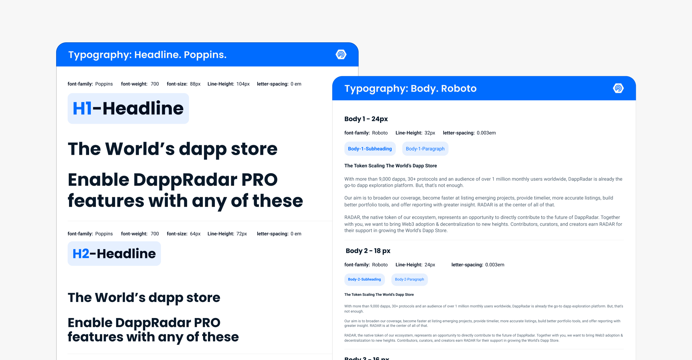 DappRadar typography tokens