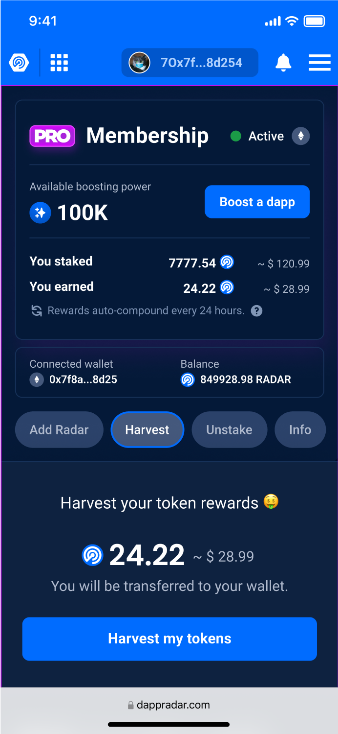 DappRadar mobile staking dashboard