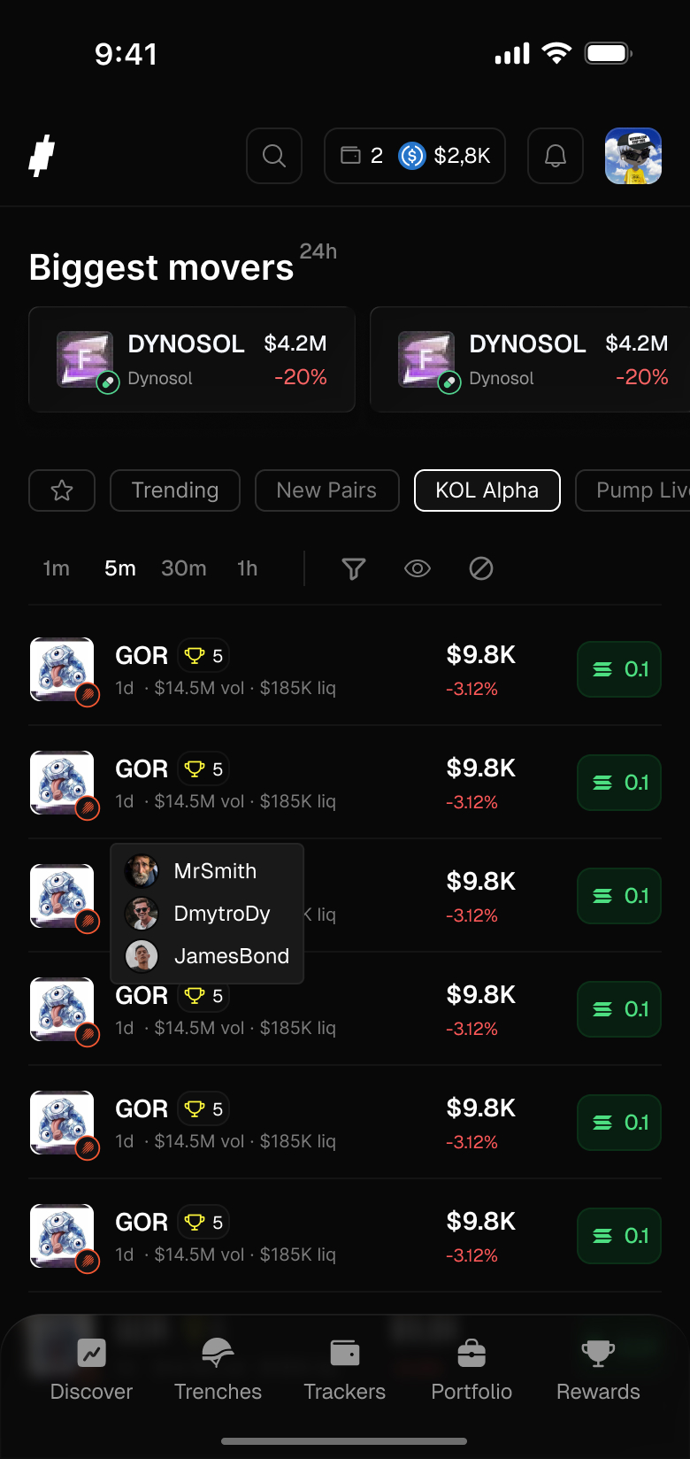 Trady mobile KOL Alpha tab
