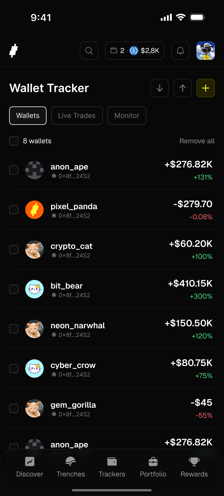 Trady mobile Wallet Tracker